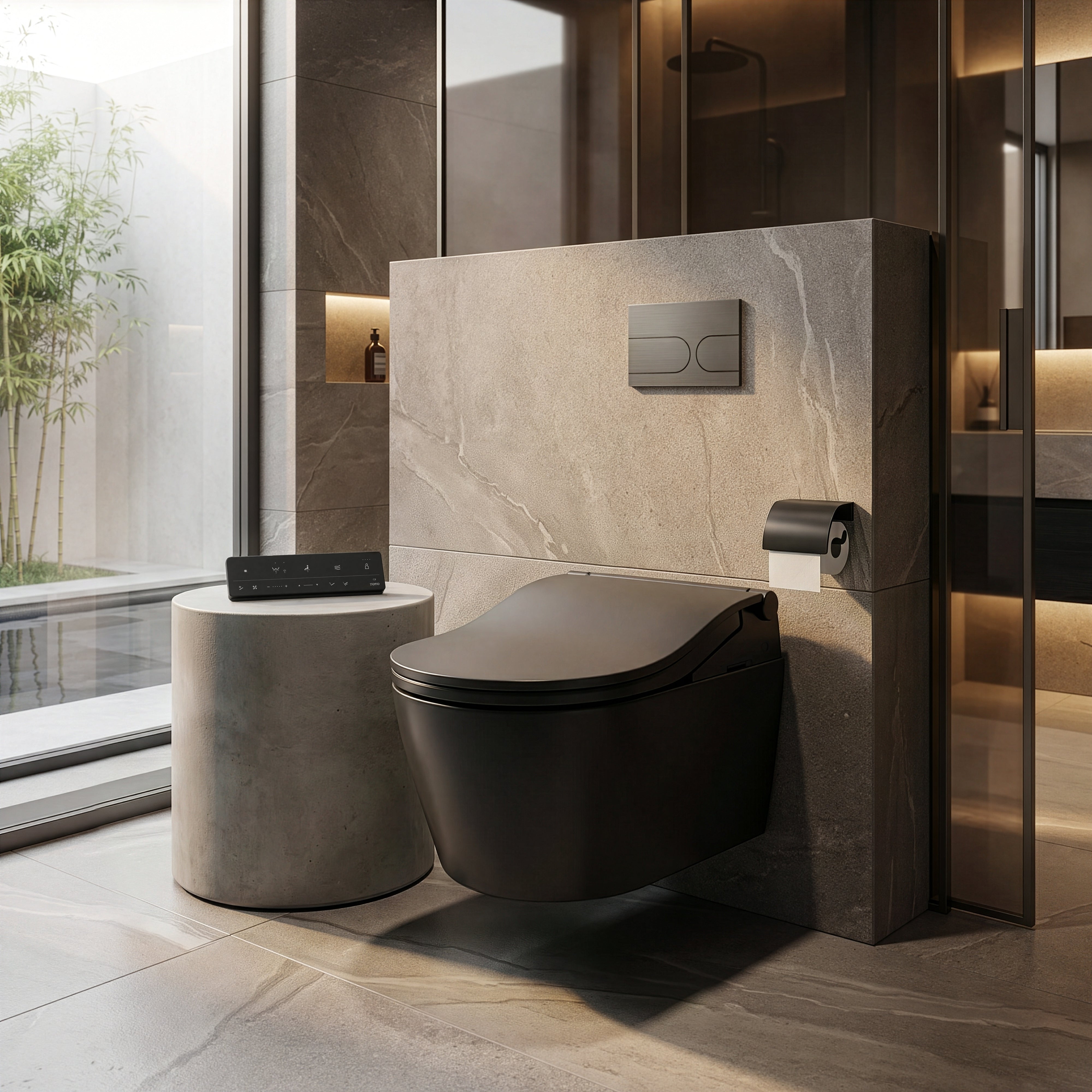 TOTO RW WALL HUNG TOILET WASHLET PACKAGE WITH AUTO LID AUTO FLUSH D SHAPE MATTE BLACK