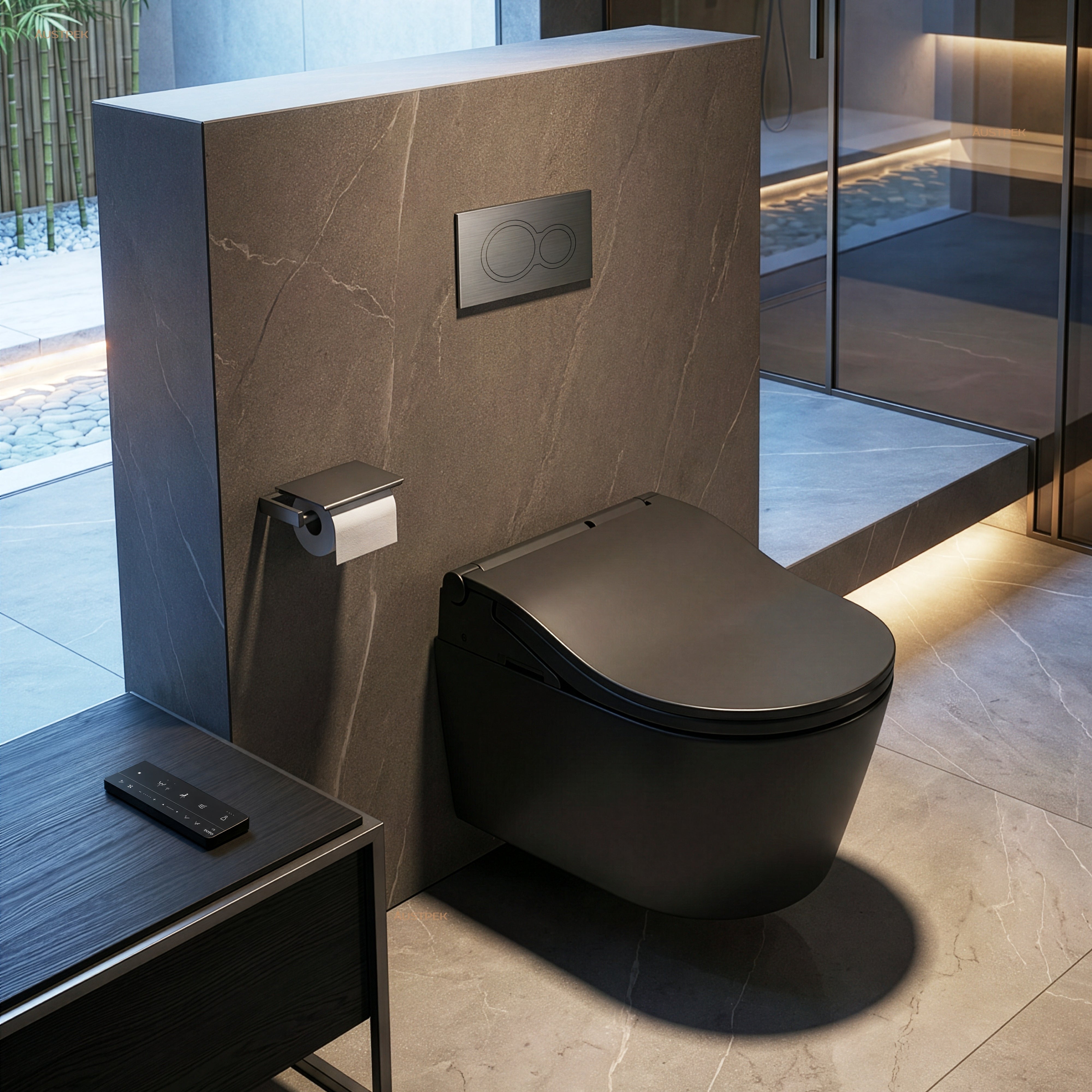 TOTO RW WALL HUNG TOILET WASHLET PACKAGE WITH AUTO LID AUTO FLUSH D SHAPE MATTE BLACK