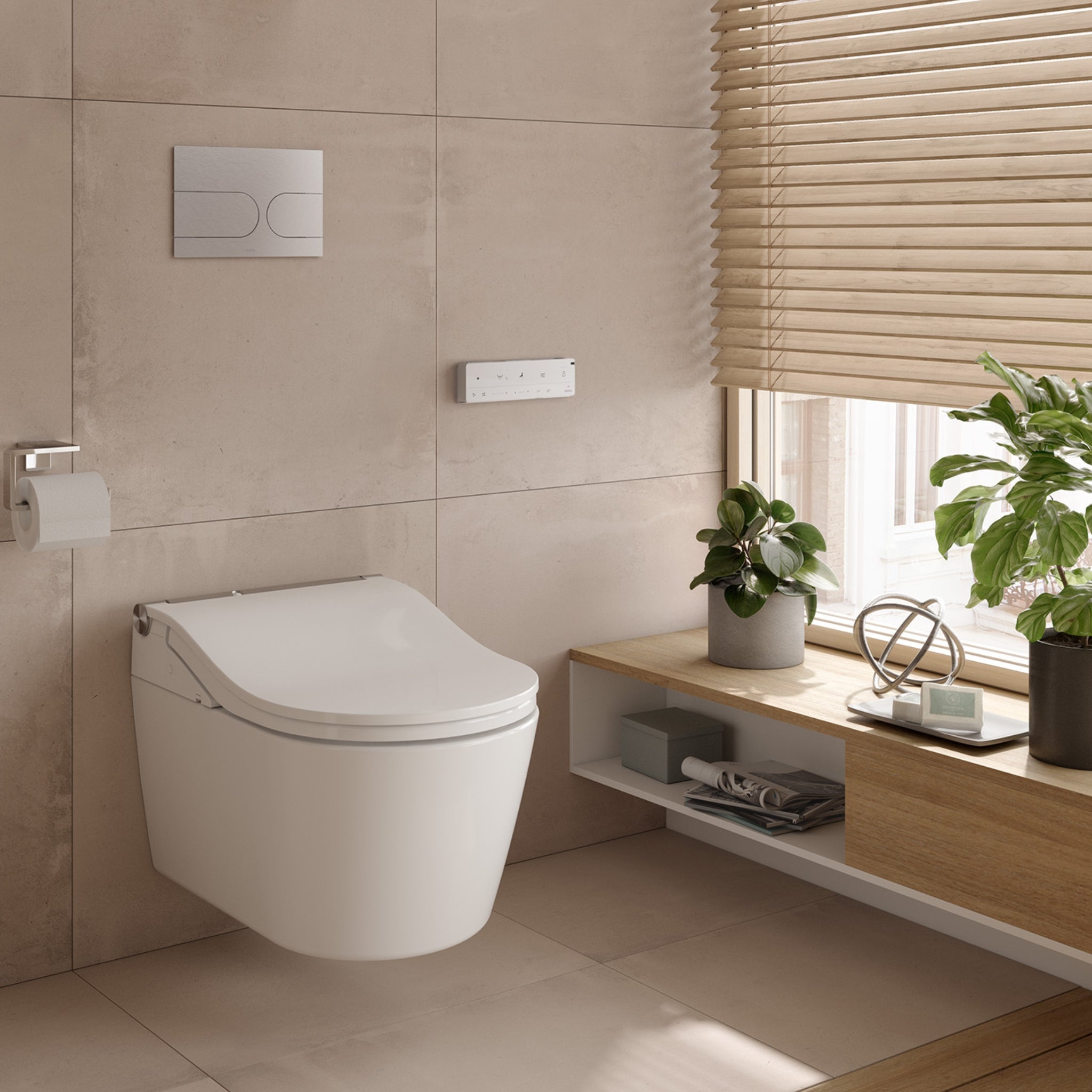 TOTO RW WALL HUNG TOILET WITH WASHLET PACKAGE W/ AUTOLID AND AUTOFLUSH (D-SHAPE) GLOSS WHITE