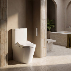 TOTO S5 WASHLET W/ REMOTE CONTROL AND INSPIRE RIMLESS BTW TOILET SUITE PACKAGE D-SHAPED GLOSS WHITE
