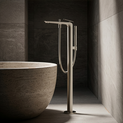 TOTO ZA FREESTANDING BATH MIXER WITH HAND SHOWER BRUSHED NICKEL