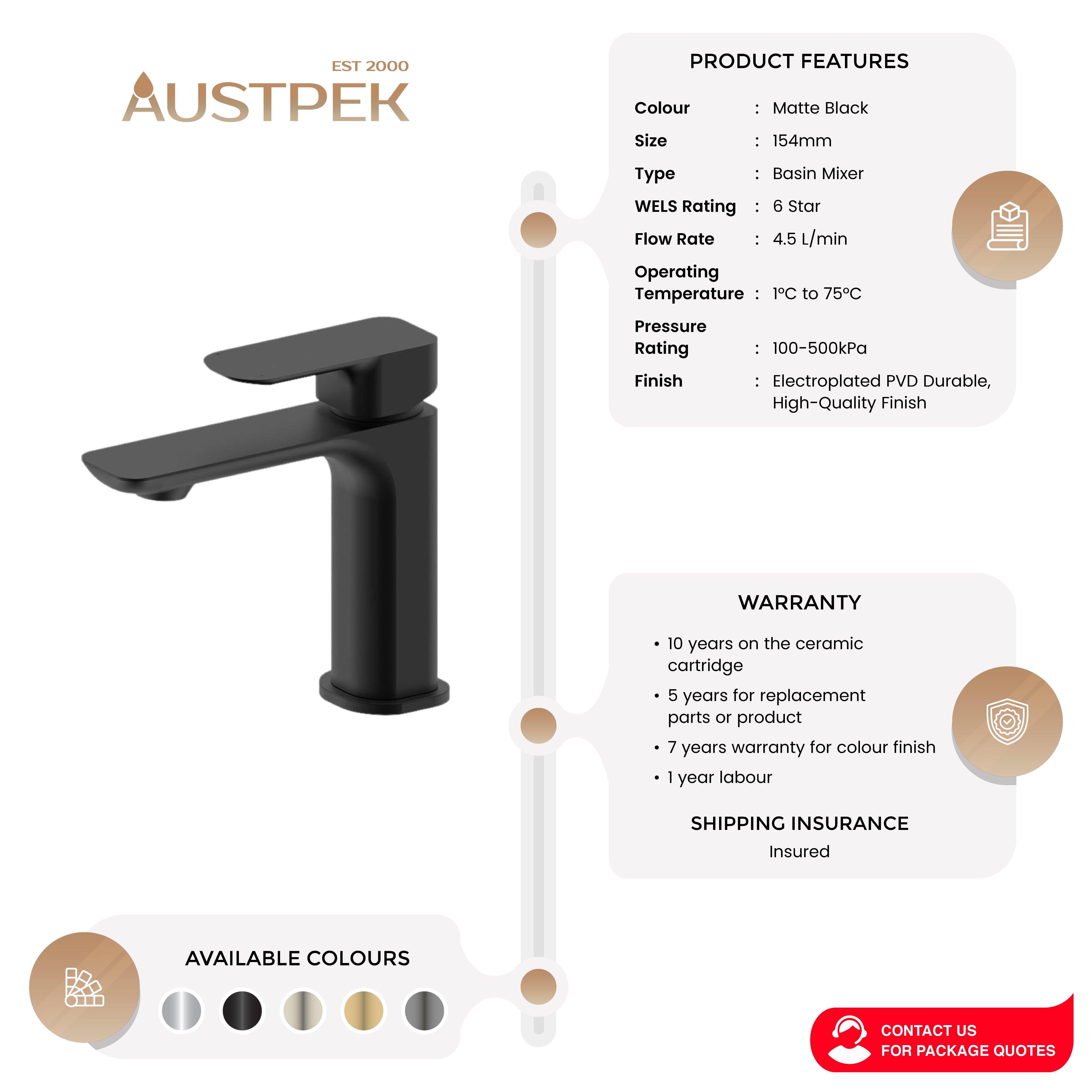 OSKAR BASIN MIXER 154MM MATTE BLACK