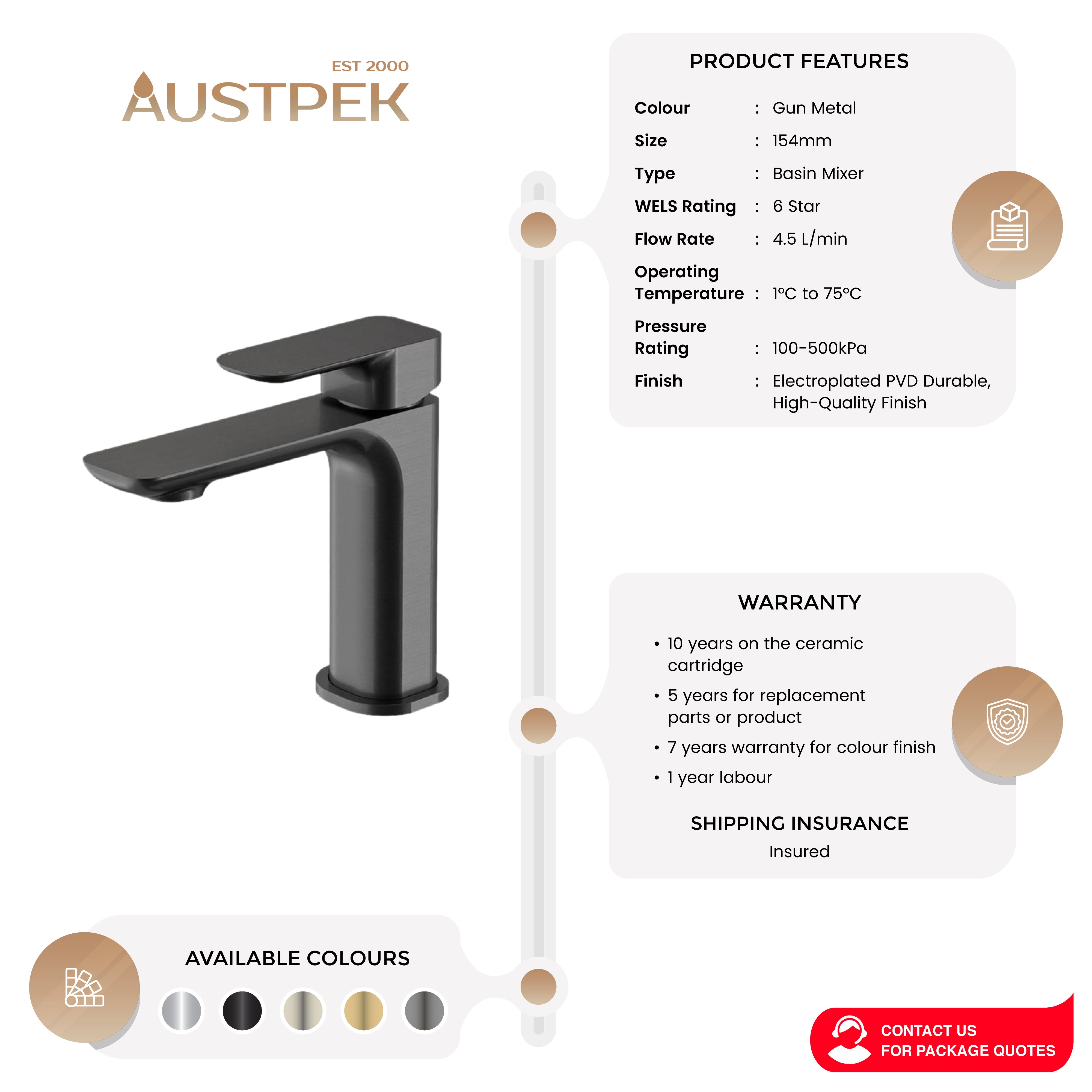 OSKAR BASIN MIXER 154MM GUN METAL