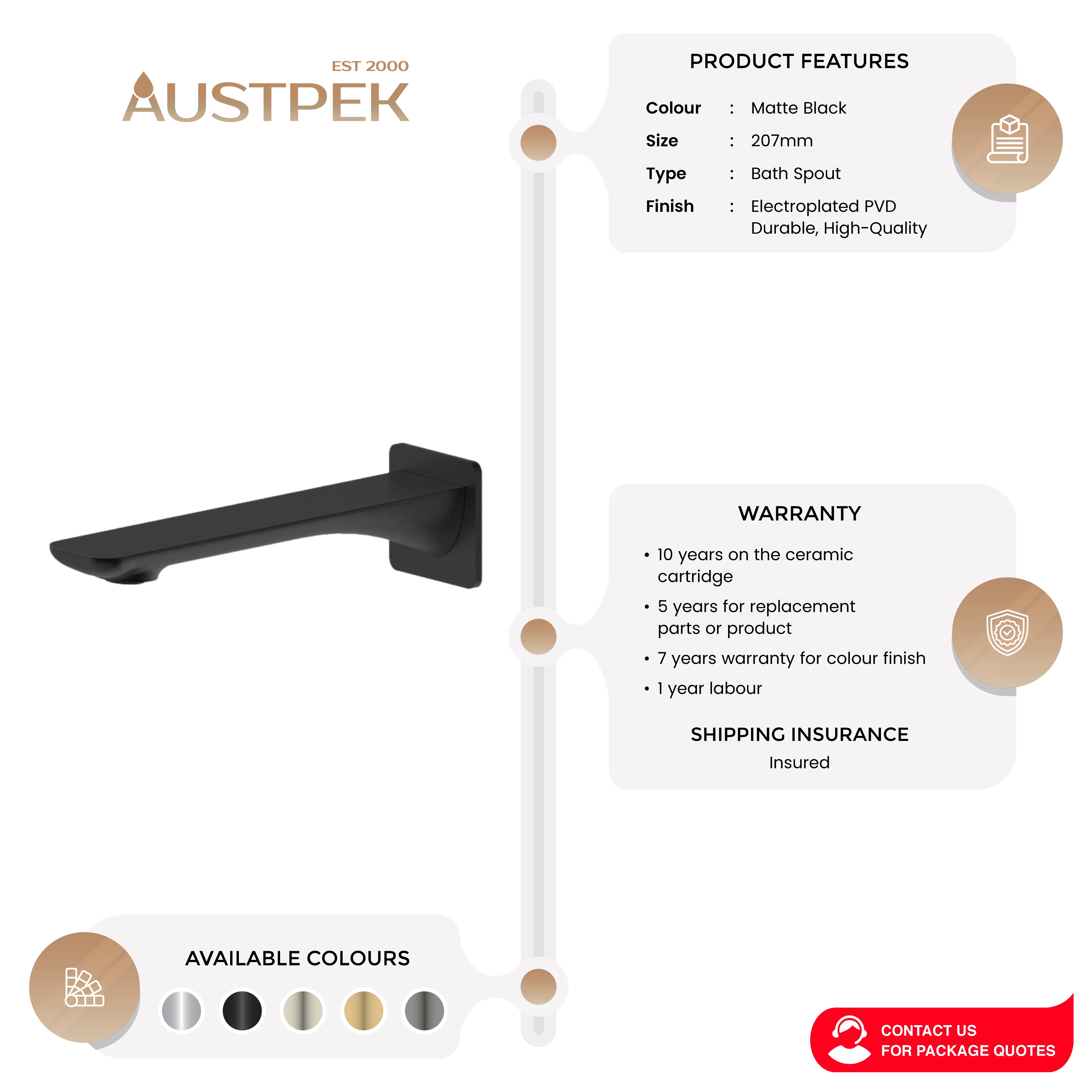 OSKAR BATH SPOUT 207MM MATTE BLACK