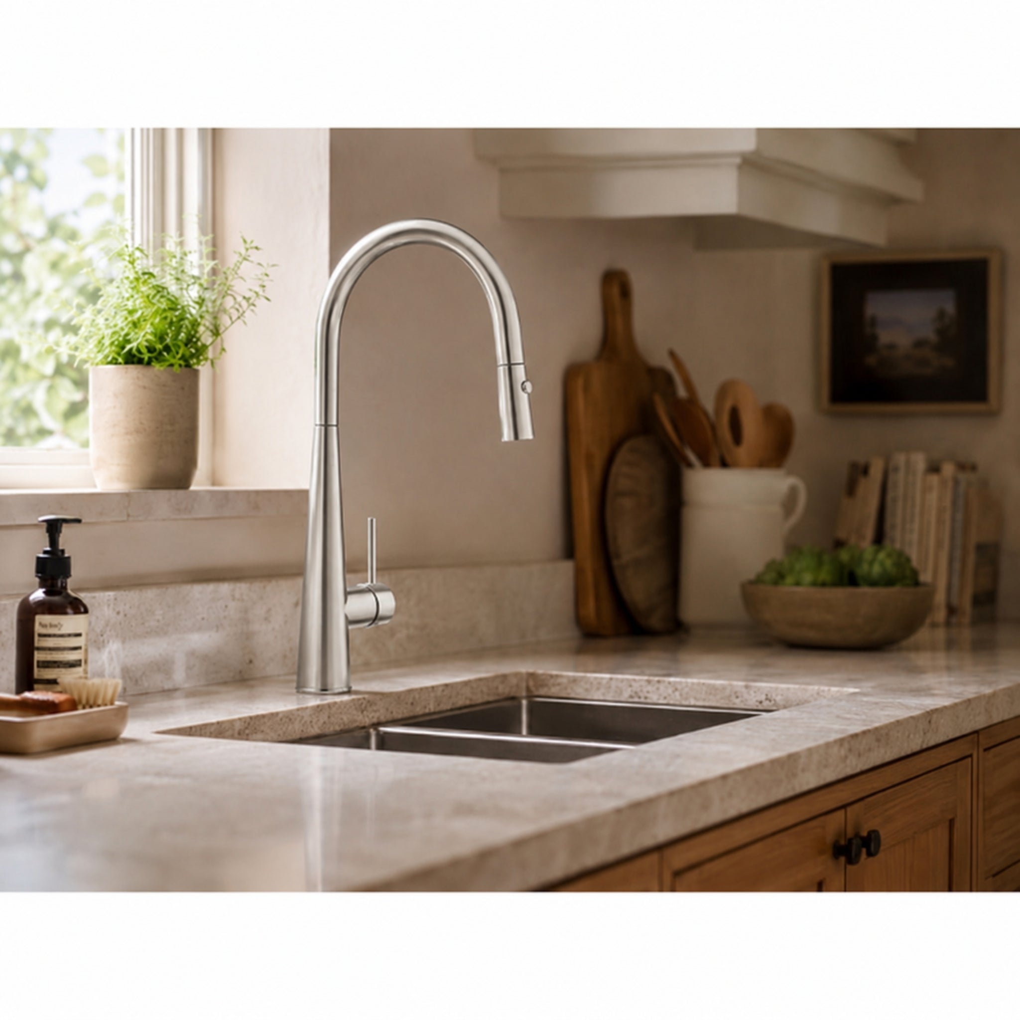 VITO ROUND POT PULL-OUT KITCHEN SINK MIXER BRUSHED NICKEL
