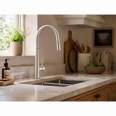 VITO ROUND POT PULL-OUT KITCHEN SINK MIXER BRUSHED NICKEL