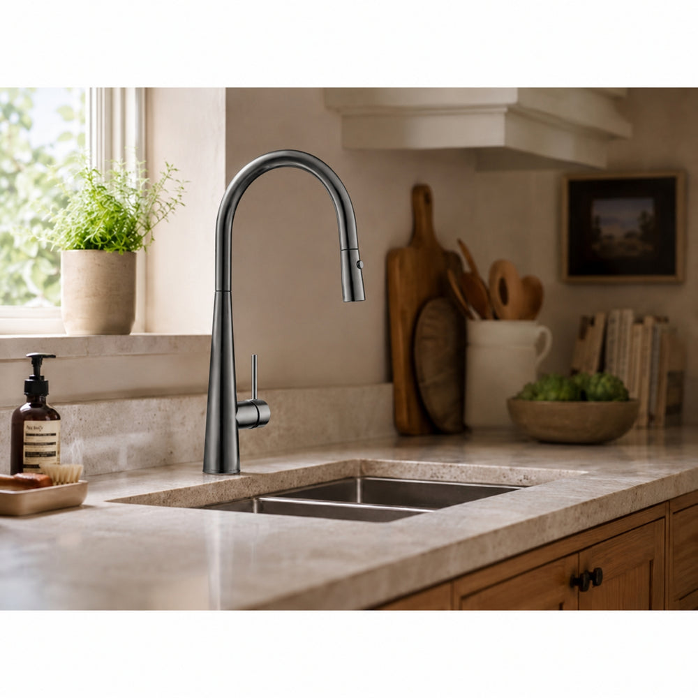 VITO ROUND POT PULL-OUT KITCHEN SINK MIXER GUN METAL