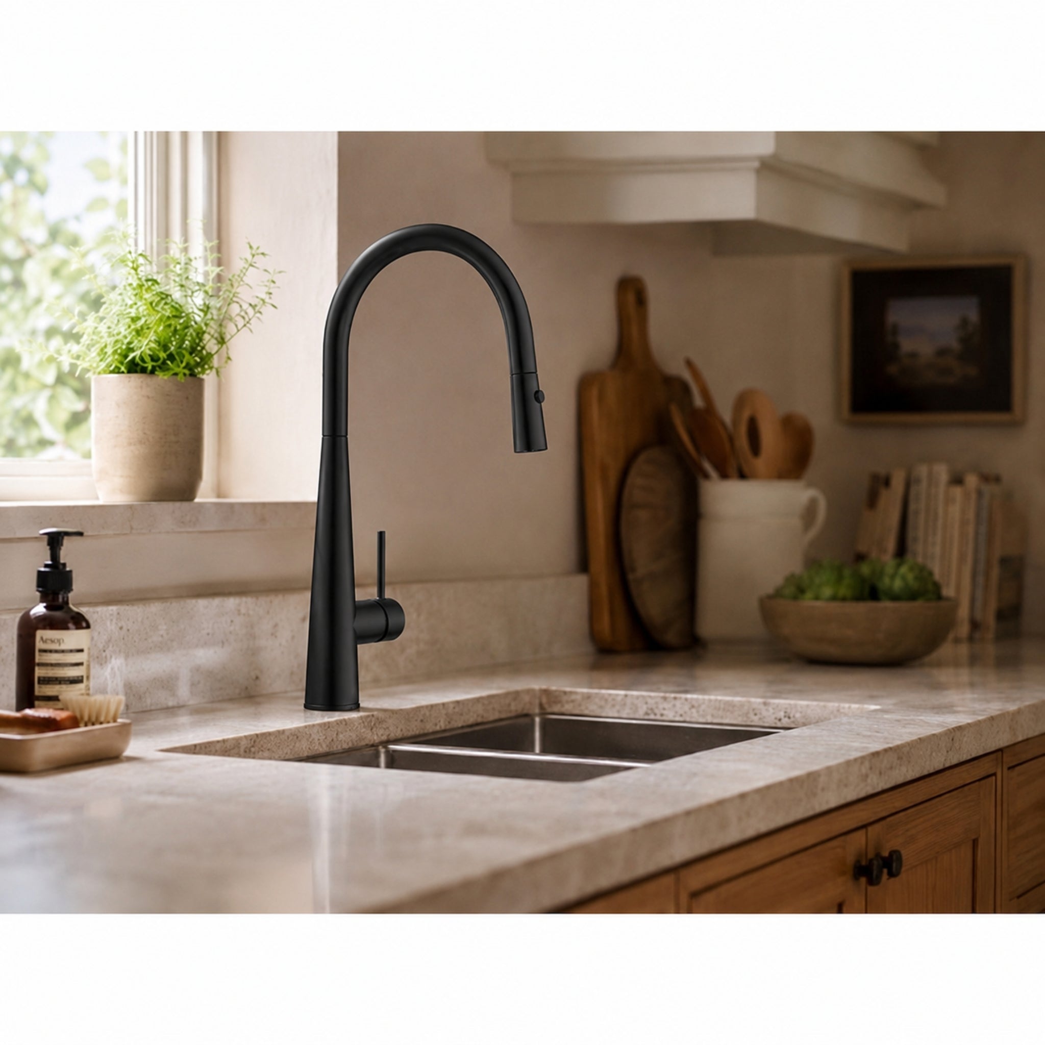 VITO ROUND POT PULL-OUT KITCHEN SINK MIXER MATTE BLACK