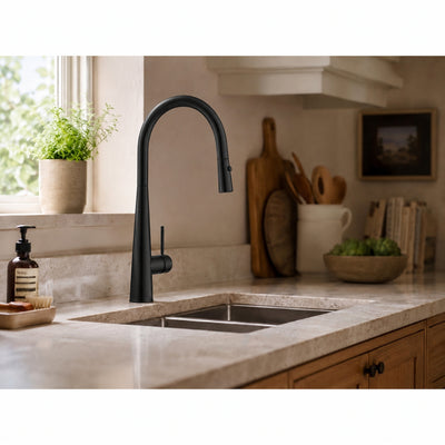VITO ROUND POT PULL-OUT KITCHEN SINK MIXER MATTE BLACK