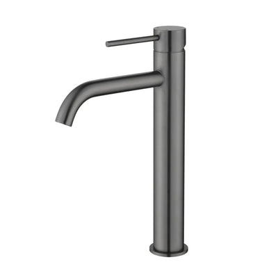 VITO TALL BASIN MIXER WITH CURVED SPOUT GUN METAL
