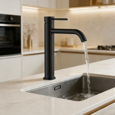 VITO TALL BASIN MIXER WITH CURVED SPOUT MATTE BLACK