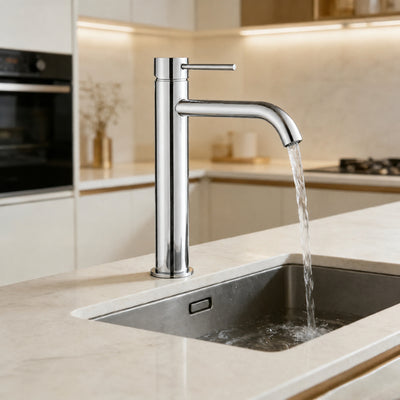VITO TALL BASIN MIXER WITH CURVED SPOUT CHROME