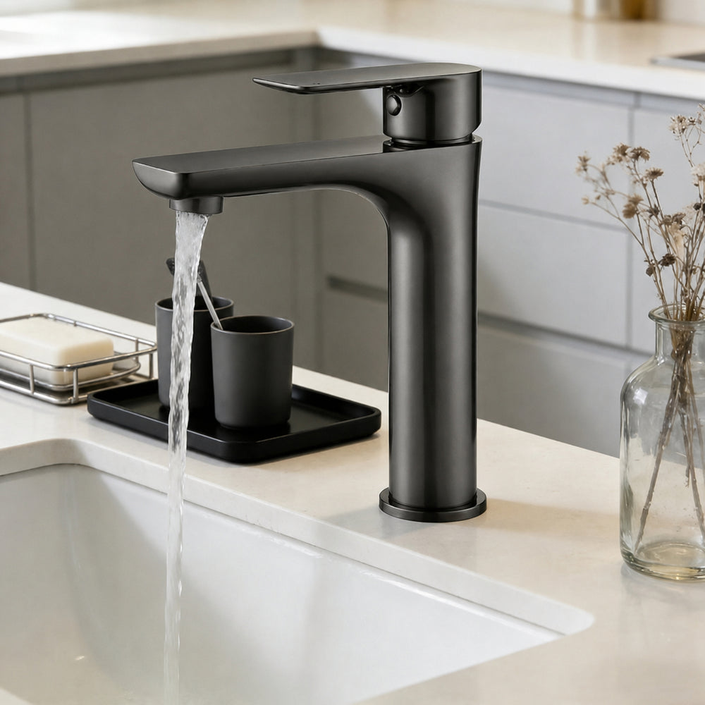 VITO BASIN MIXER WITH FLAT SPOUT GUN METAL