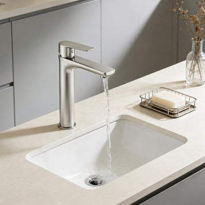 VITO TALL BASIN MIXER WITH FLAT SPOUT BRUSHED NICKEL