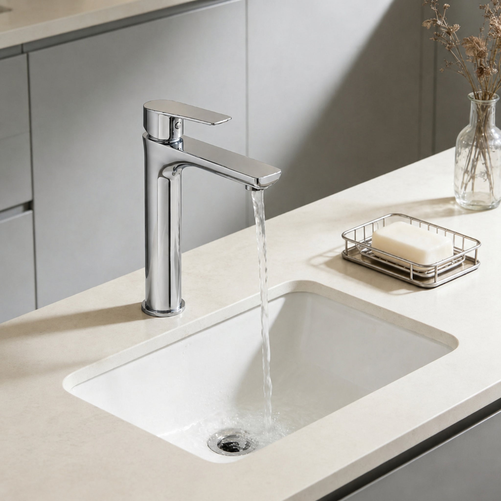 VITO TALL BASIN MIXER WITH FLAT SPOUT CHROME