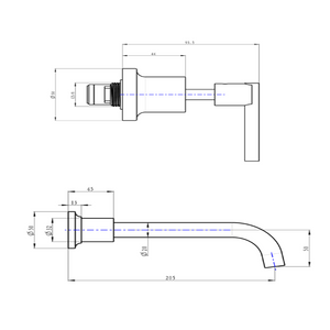LINSOL TRE LEVER HANDLE BATH SET - Technical Drawing