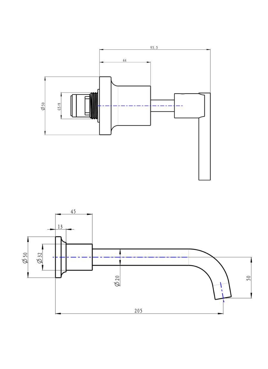 LINSOL TRE LEVER HANDLE BATH SET - Technical Drawing
