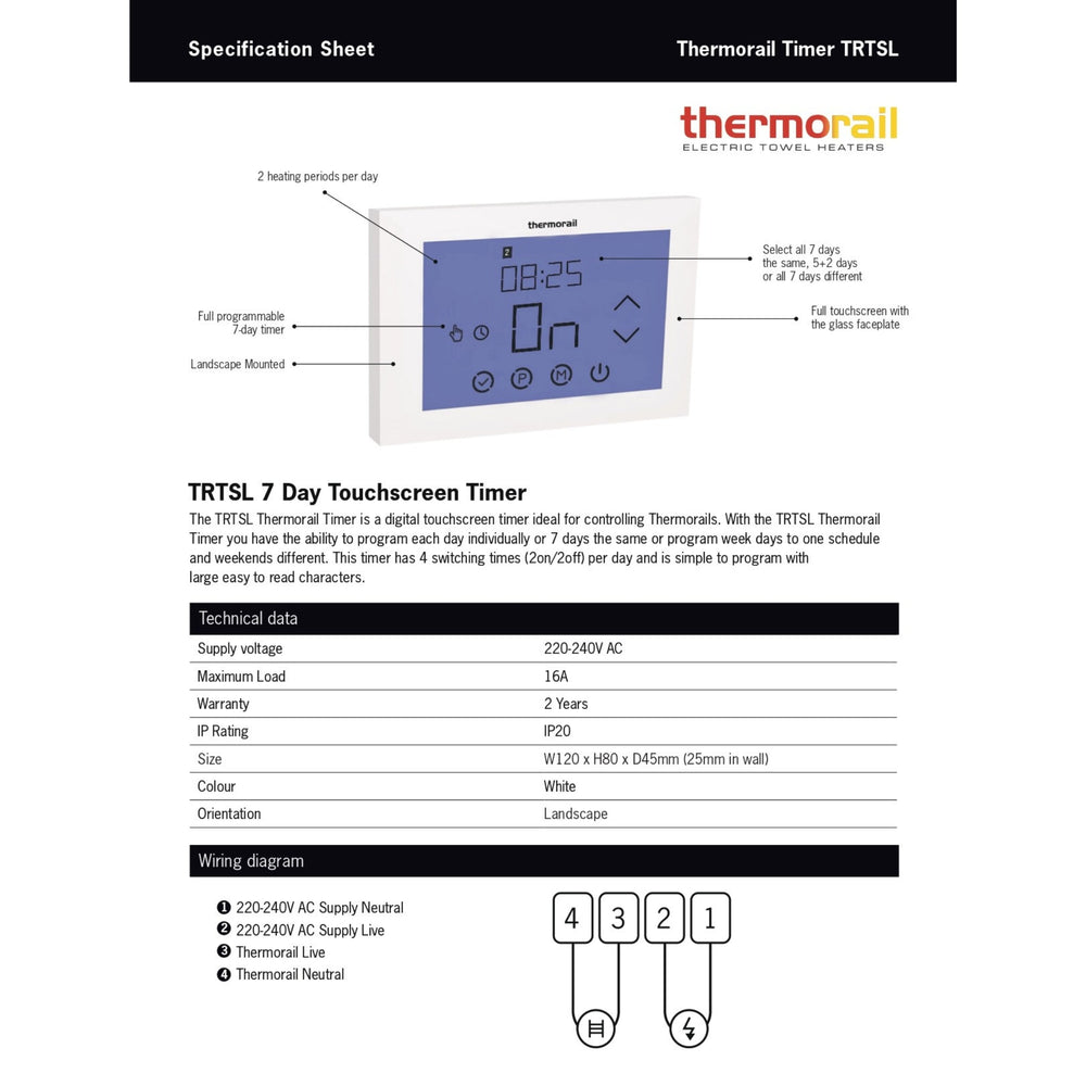 THERMOGROUP LANDSCAPE TOUCH SCREEN 7 DAY TIMER WHITE