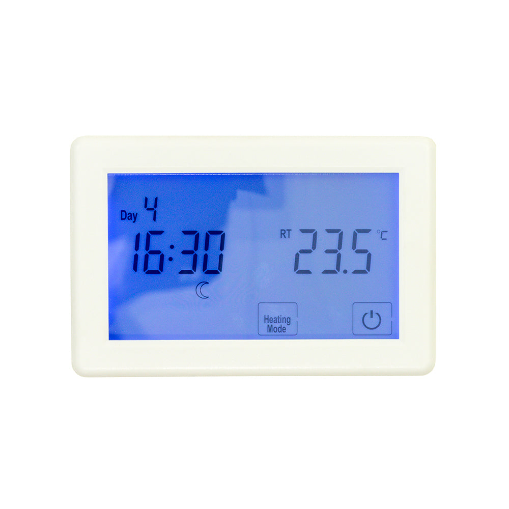 RADIANT HEATING TOUCH SCREEN THERMOSTAT WHITE 120MM