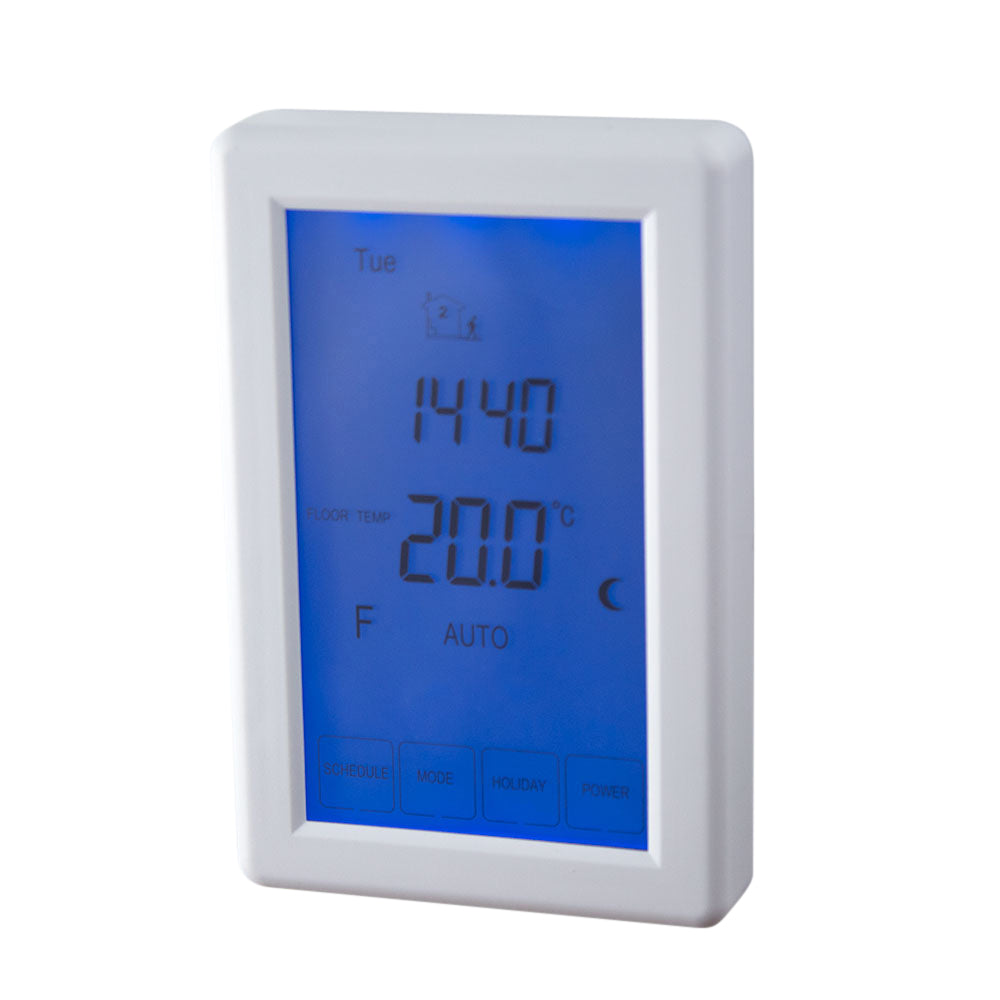 RADIANT HEATING TOUCHSCREEN THERMOSTAT HORIZONTAL WHITE 120MM