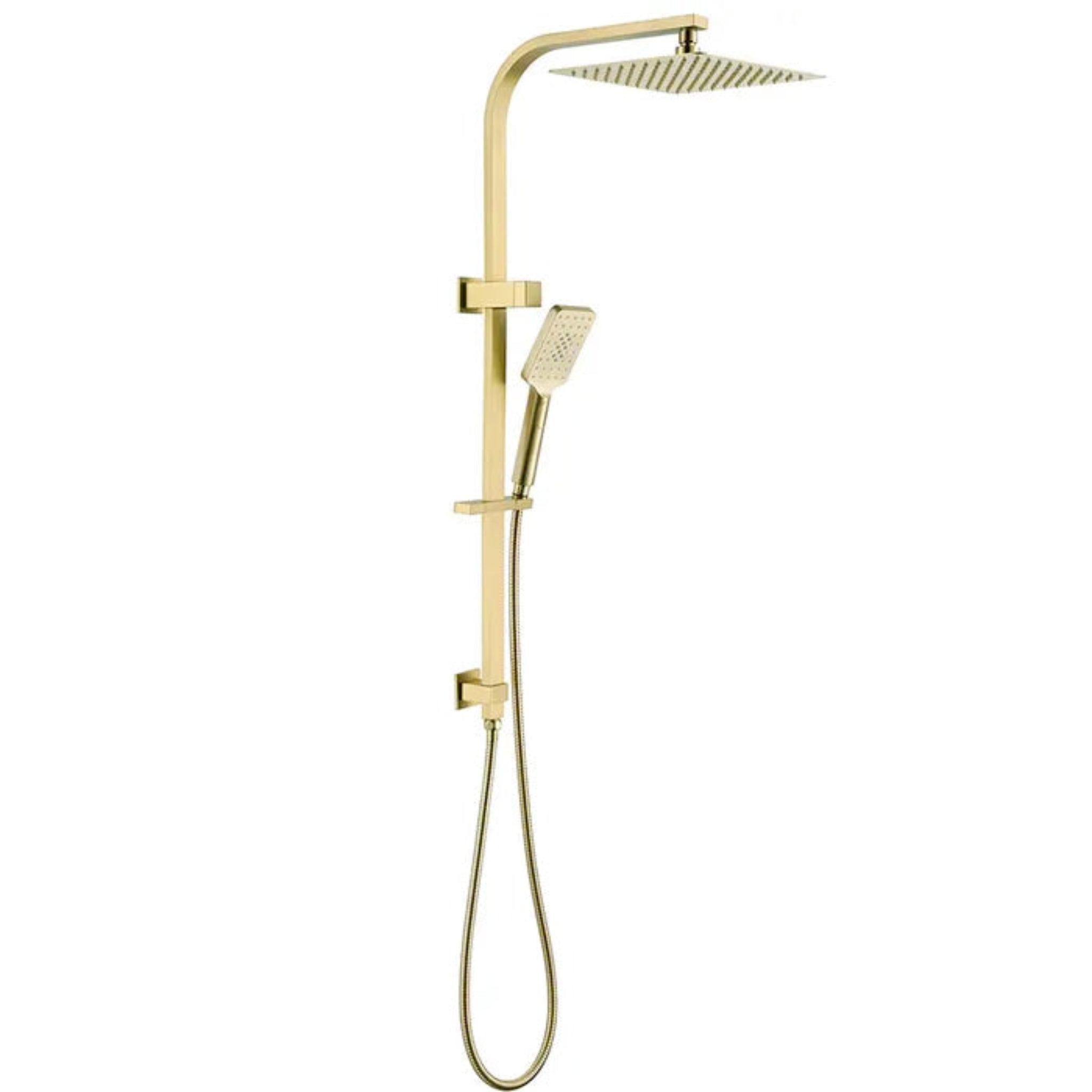 INSPIRE TARAN TWIN SHOWER ON RAIL WITH SINGLE HOSE TOP INLET 250MM BRUSHED GOLD