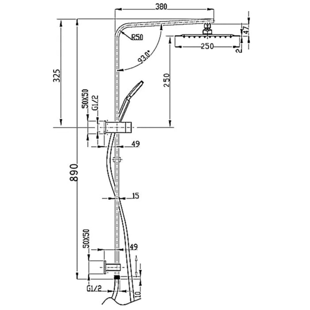 INSPIRE TARAN TWIN SHOWER ON RAIL WITH SINGLE HOSE TOP INLET 250MM BRUSHED GOLD