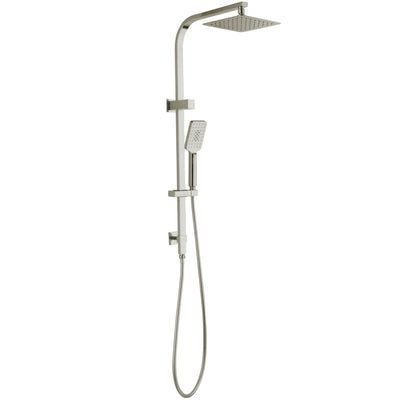 INSPIRE TARAN TWIN SHOWER ON RAIL WITH SINGLE HOSE TOP INLET 250MM BRUSHED NICKEL