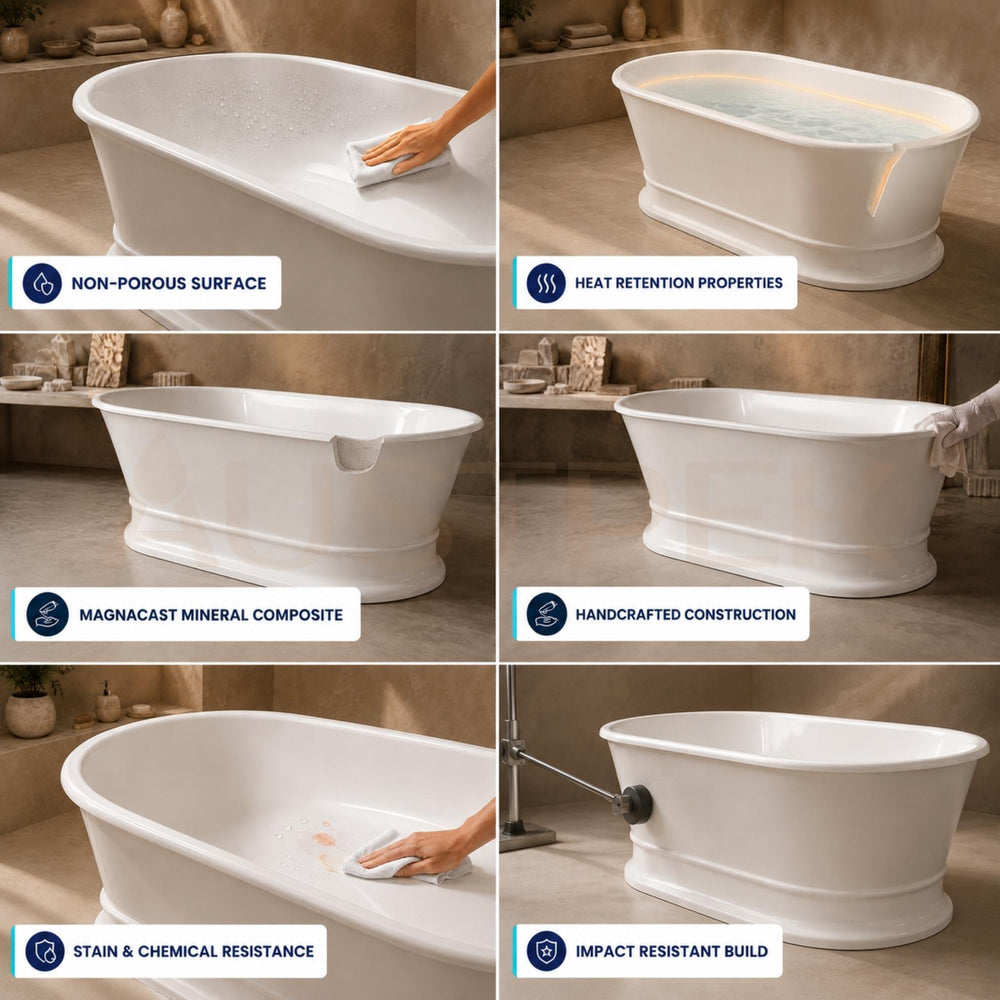 TURNER HASTINGS CLAREMONT MAGNACAST FREESTANDING BATHTUB GLOSS WHITE 1704MM