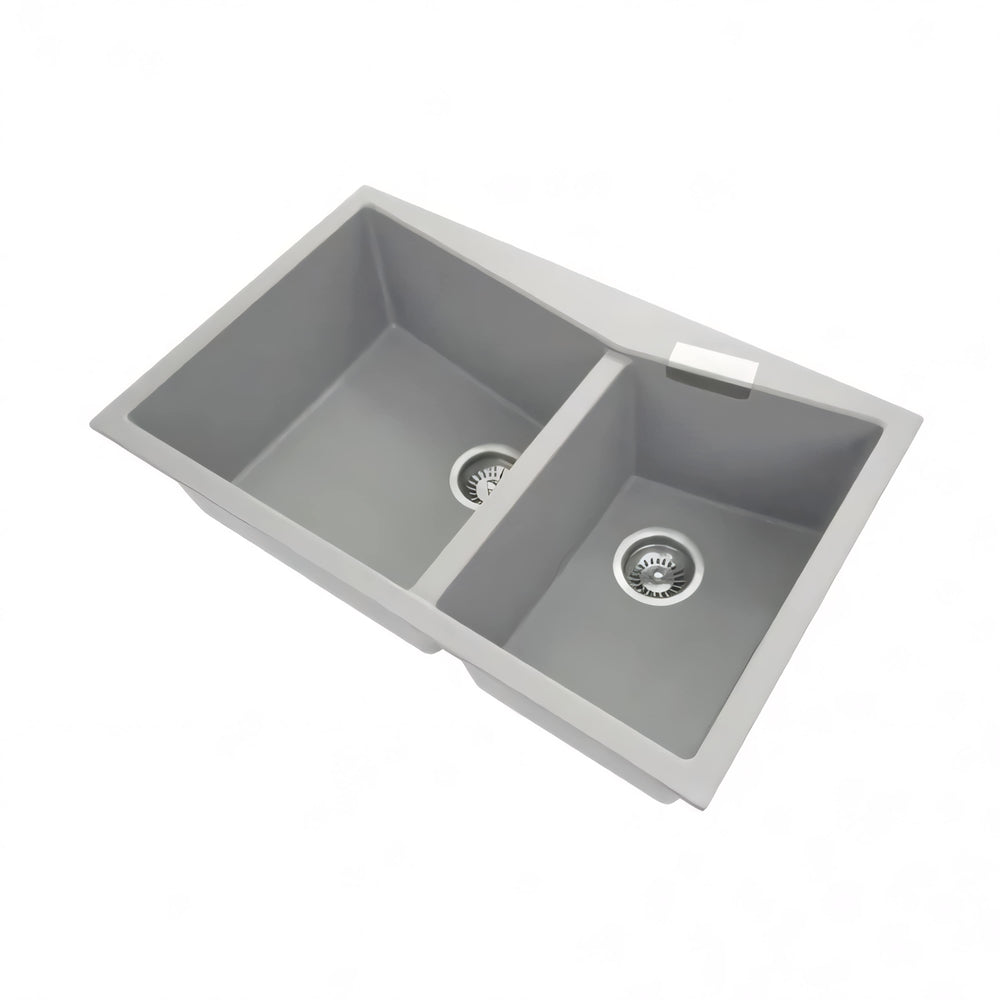 AQUAPERLA  DOUBLE BOWL GRANITE KITCHEN SINK CONCRETE GREY 800MM