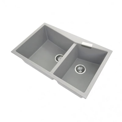 AQUAPERLA CARYSIL DOUBLE BOWL GRANITE KITCHEN SINK CONCRETE GREY 800MM