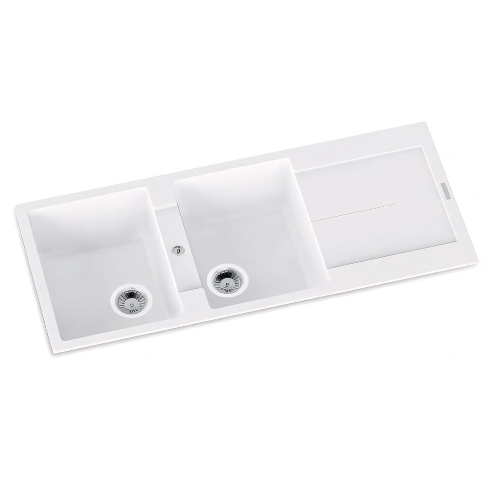 CARYSIL  TOP MOUNT DOUBLE BOWL SINK WHITE GRANITE 1160MM