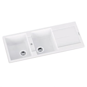 AQUAPERLA  TOP MOUNT DOUBLE BOWL SINK WHITE GRANITE 1160MM