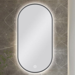 AQUAPERLA PILL SHAPE FRAMED LED MIRROR GUN METAL 450X900MM