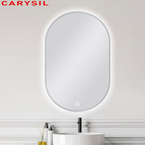 AQUAPERLA OVAL FRAMED BACK-LIT LED MIRROR BRUSHED NICKEL 600X900MM