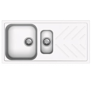 AQUAPERLA QUARTZ 1 & 1/4 DOUBLE BOWL KITCHEN SINK WHITE GRANITE 1000MM