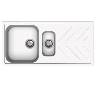 AQUAPERLA QUARTZ 1 & 1/4 DOUBLE BOWL KITCHEN SINK WHITE GRANITE 1000MM