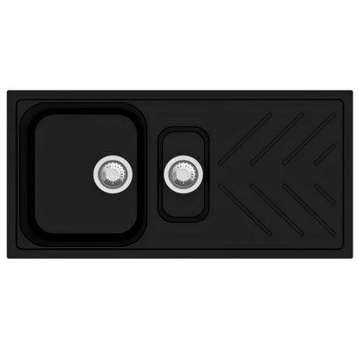 AQUAPERLA QUARTZ 1 & 1/4 DOUBLE BOWL KITCHEN SINK BLACK GRANITE 1000MM