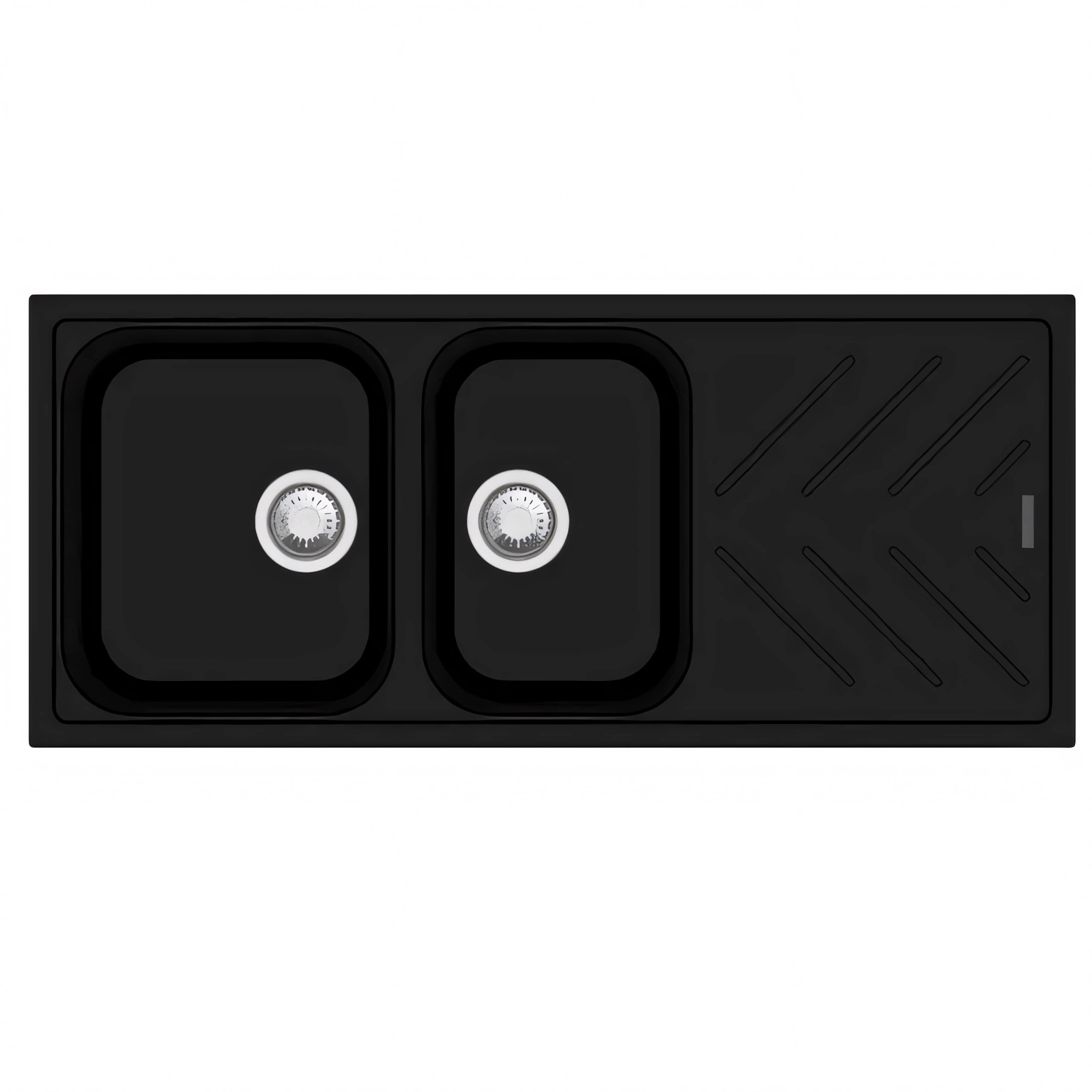 AQUAPERLA QUARTZ 1 & 3/4 DOUBLE BOWL SINK BLACK GRANITE 1160MM