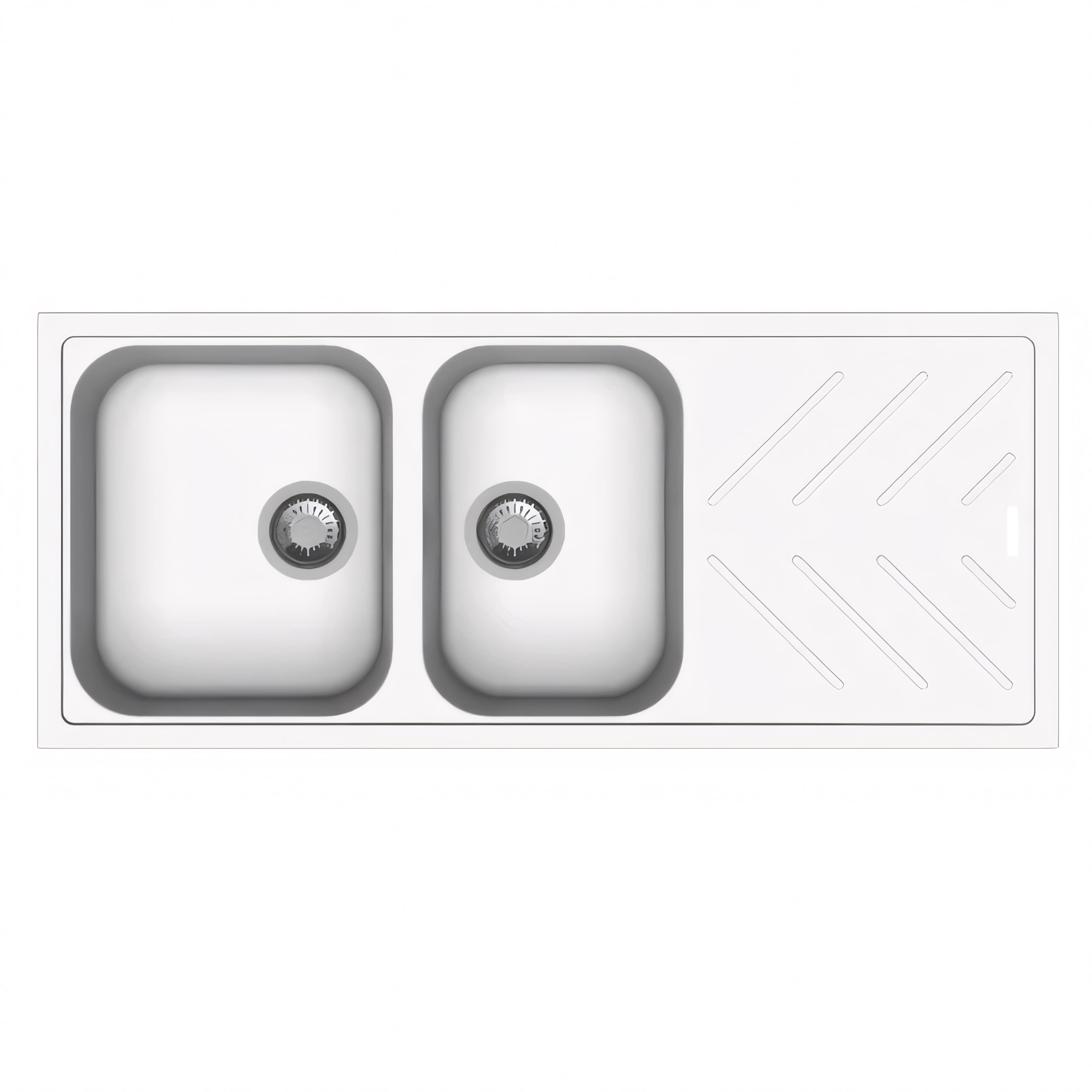 AQUAPERLA QUARTZ 1 & 3/4 DOUBLE BOWL SINK WHITE GRANITE 1160MM