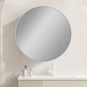AQUAPERLA ROUND FRAMED CARYSIL MIRROR BRUSHED NICKEL 600MM