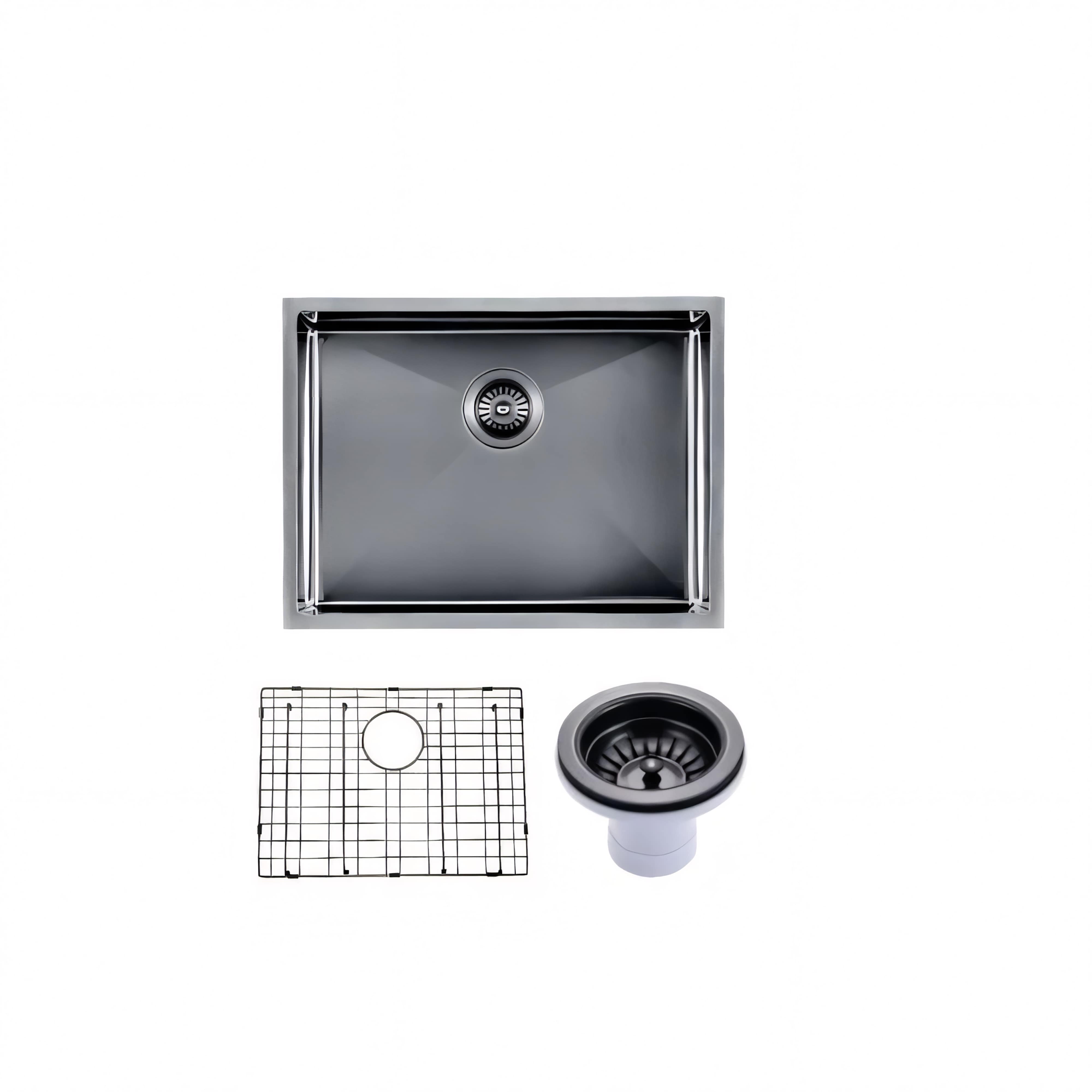 AQUAPERLA T304 HANDMADE SINGLE BOWL SINK GUN METAL GREY 600MM