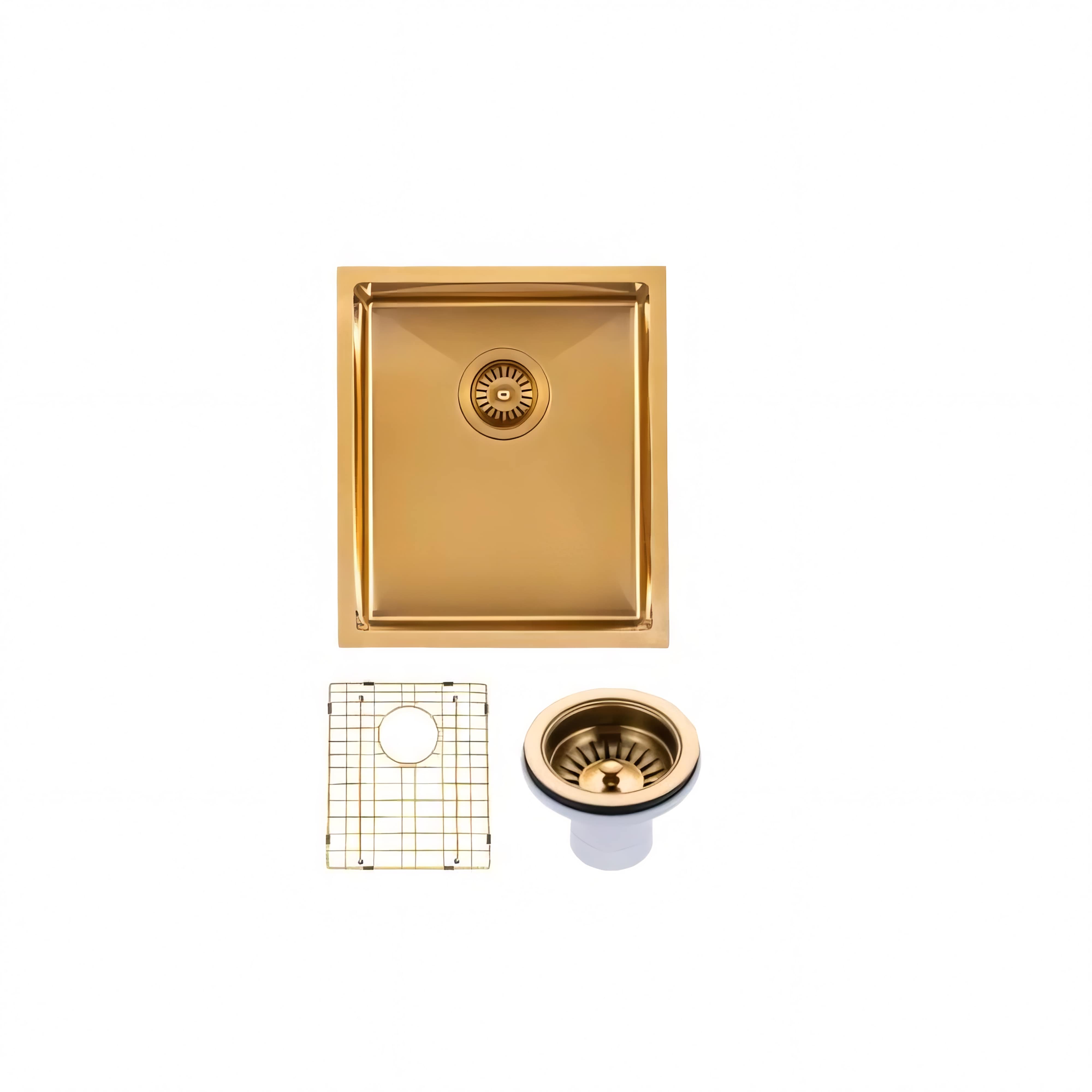 AQUAPERLA T304 HANDMADE SINGLE BOWL SINK BRUSHED GOLD 390MM
