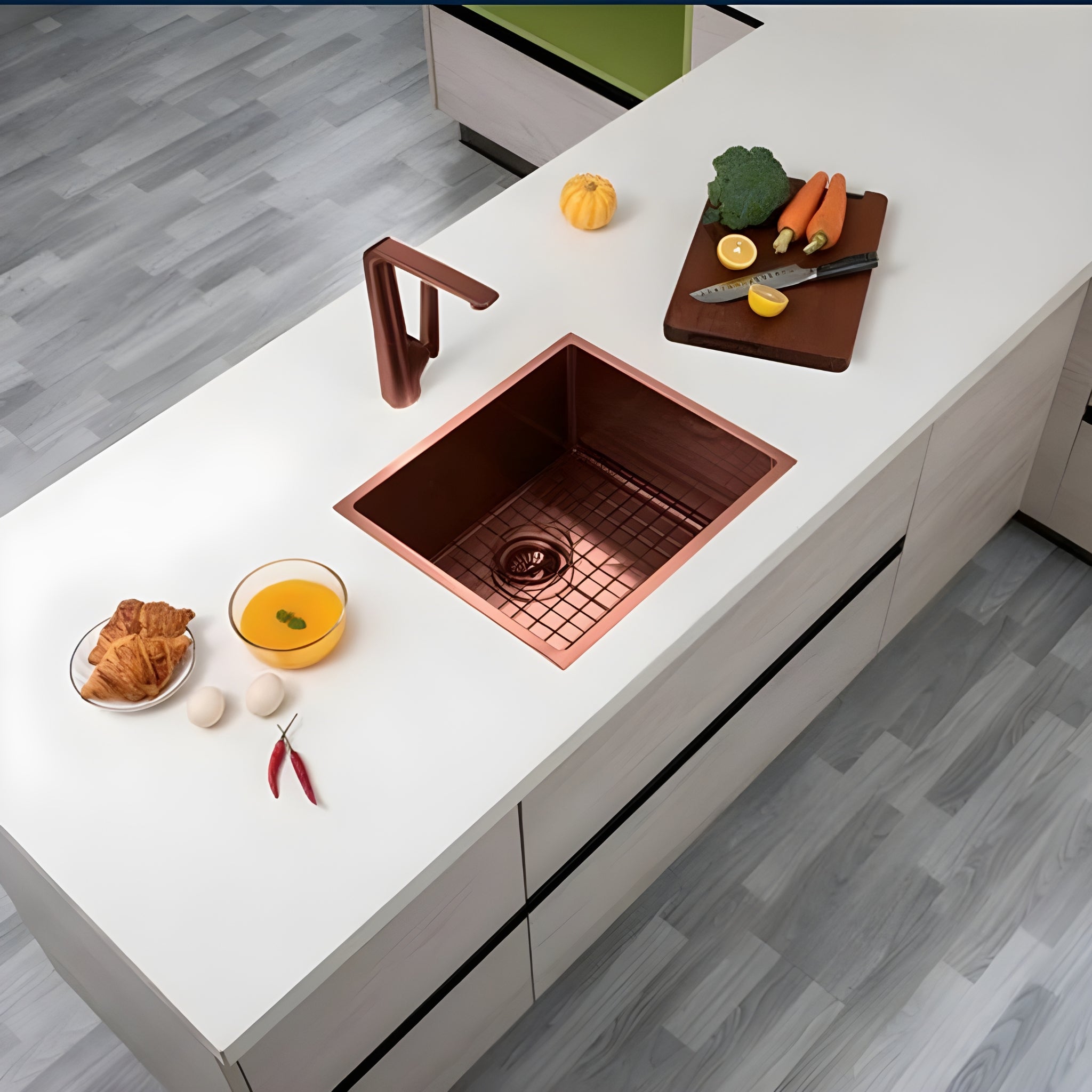 AQUAPERLA PVD STAINLESS STEEL SINGLE BOWL KITCHEN SINK COPPER 500MM