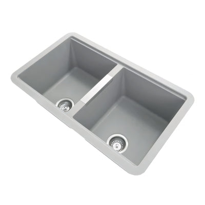 AQUAPERLA CARYSIL DOUBLE BOWL GRANITE KITCHEN SINK CONCRETE GREY 824MM