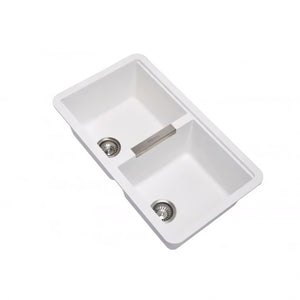 AQUAPERLA  DOUBLE BOWL GRANITE KITCHEN SINK WHITE 824MM