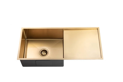 AQUAPERLA T304 TOP/ UNDERMOUNT SINGLE BOWL HANDMADE SINK BRUSHED GOLD 960MM