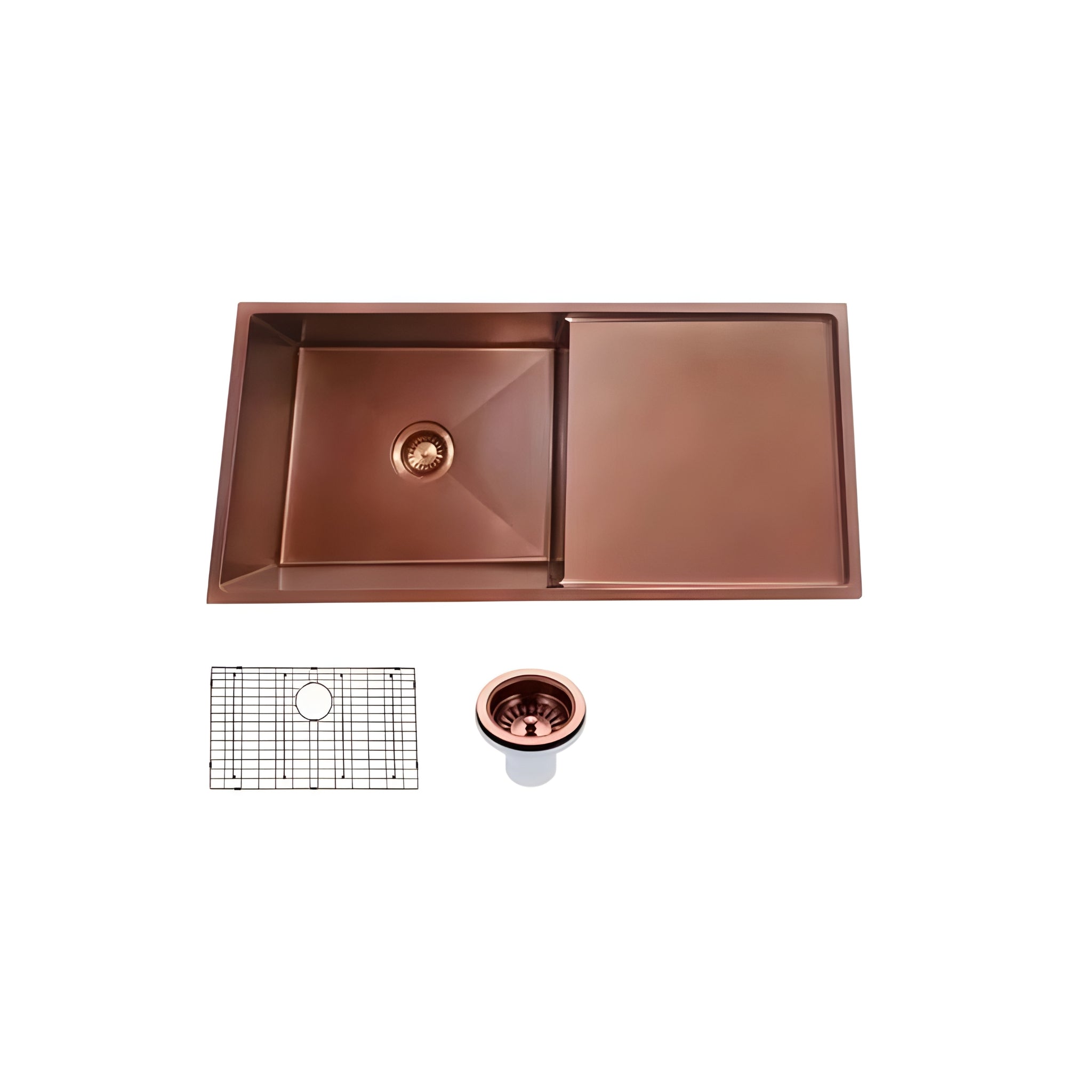 AQUAPERLA PVD COATING STAINLESS STEAL SINGLE BOWL KITCHEN SINK WITH DRAIN BOARD COPPER 960MM