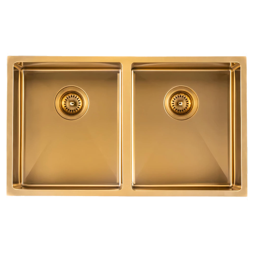 AQUAPERLA T304 HANDMADE DOUBLE BOWL HANDMADE SINK BRUSHED GOLD 770MM