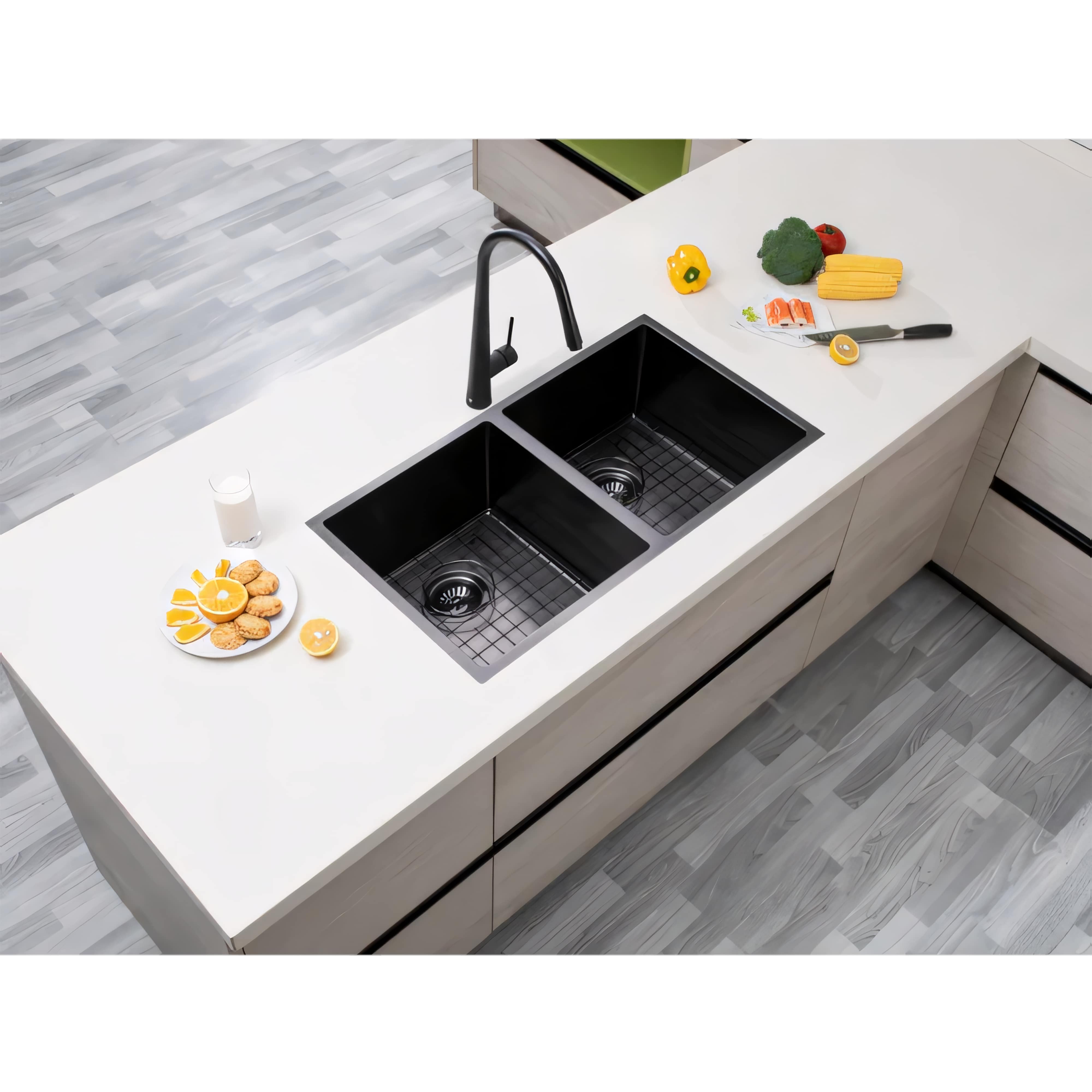 AQUAPERLA T304 HANDMADE DOUBLE BOWL SINK GUN METAL GREY 820MM
