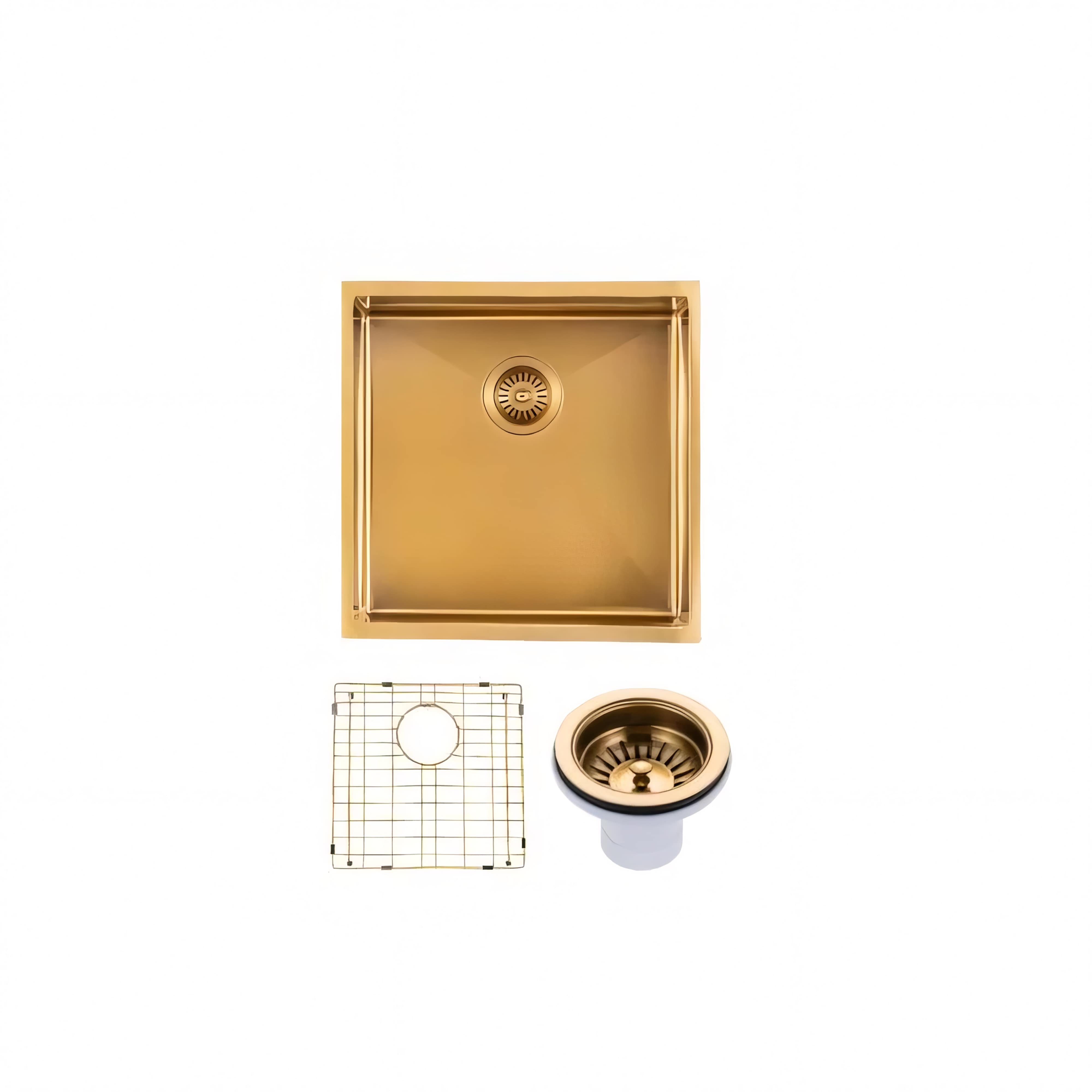 AQUAPERLA T304 HANDMADE SINGLE BOWL SINK BRUSHED GOLD 440MM